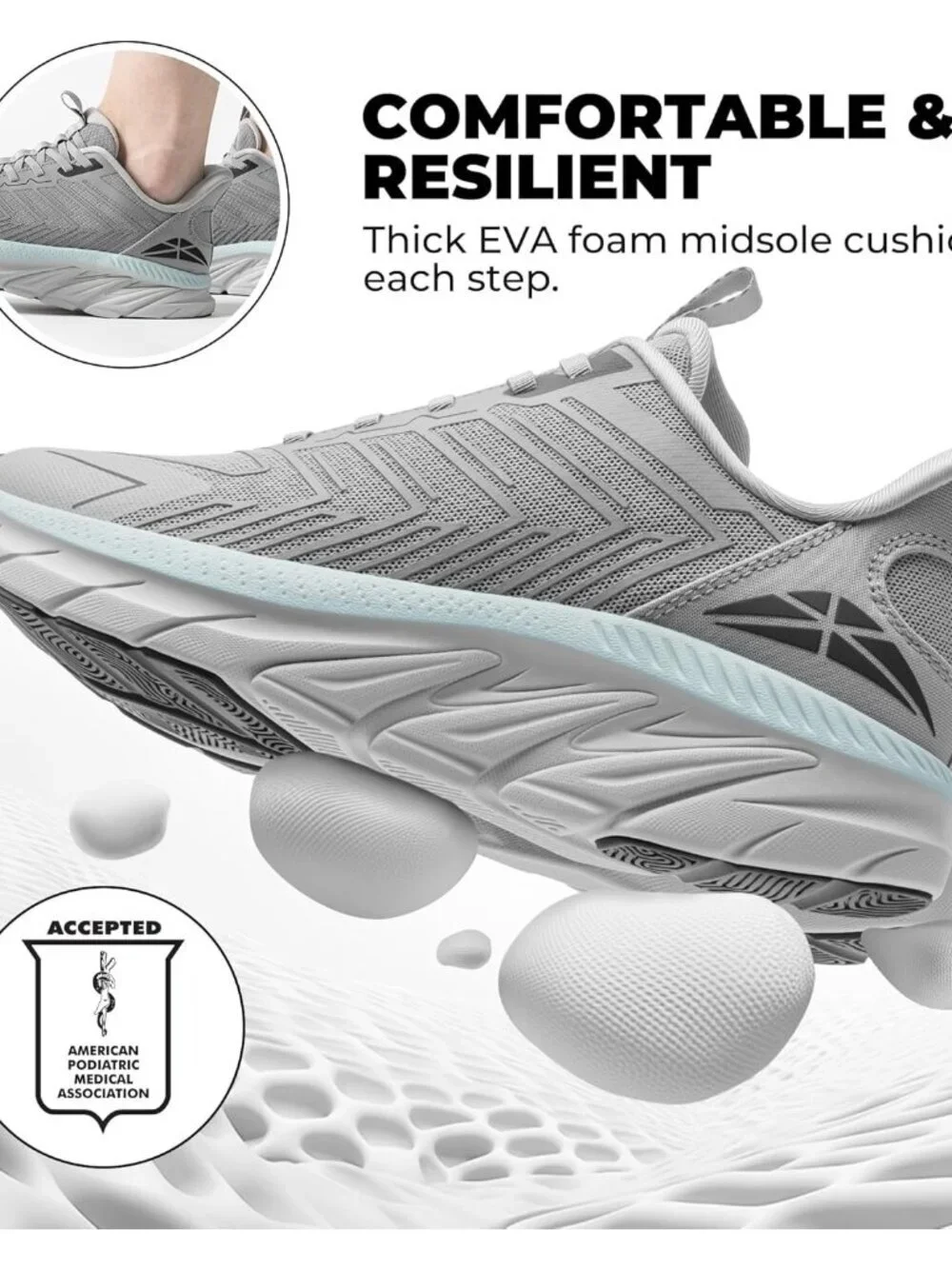 Women's Grey Slip On Walking Shoes Running Comfortable Breathable Sneakers